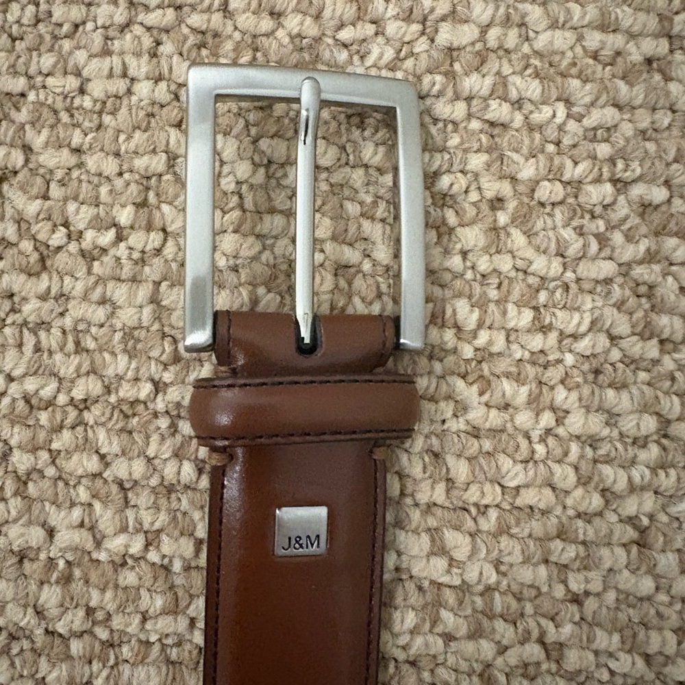 Johnston & Murphy Brown Leather Belt with Silver Buckle 38